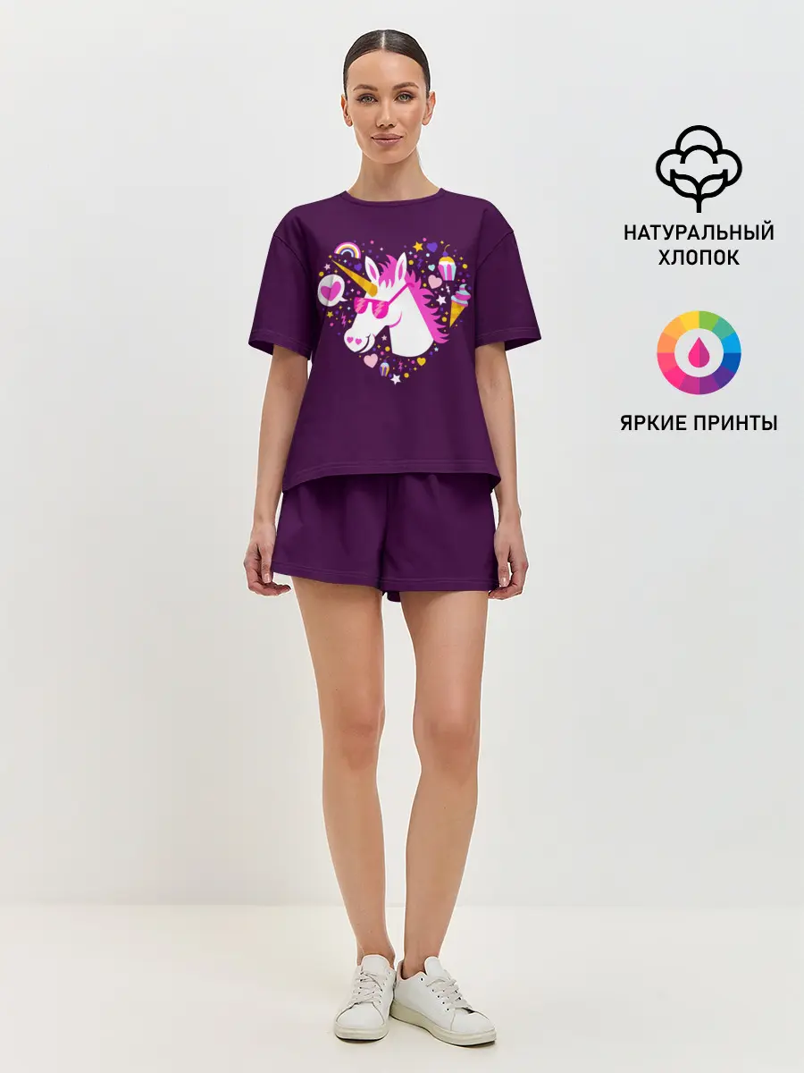 Женская пижама с шортами / Единорог