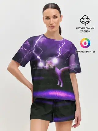Женская пижама с шортами / Кот и Молнии
