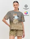 Женская пижама с шортами / Земляной кошак с расенганом
