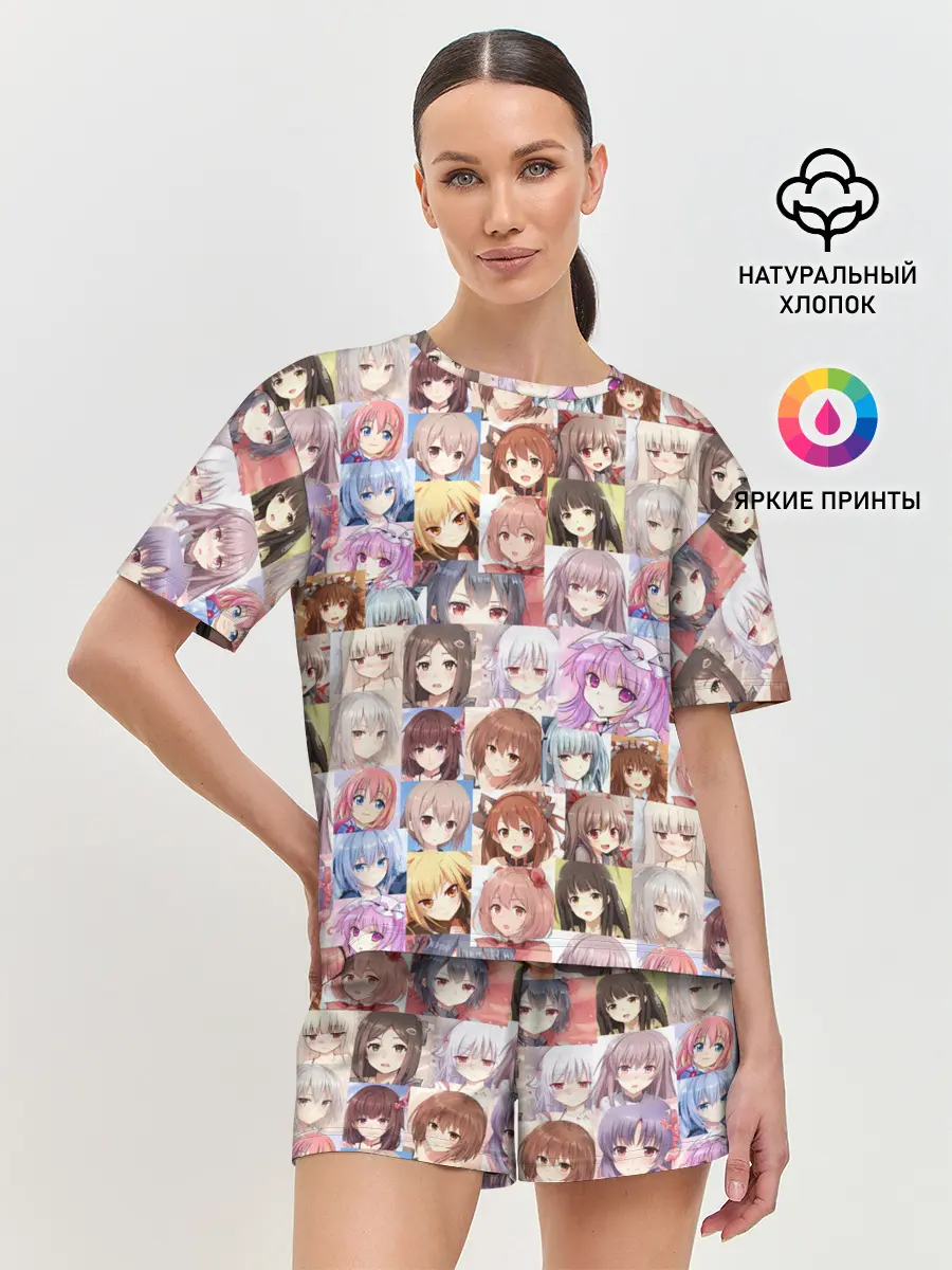 Женская пижама с шортами / MANY FACES OF ANIME GIRLS monochrome
