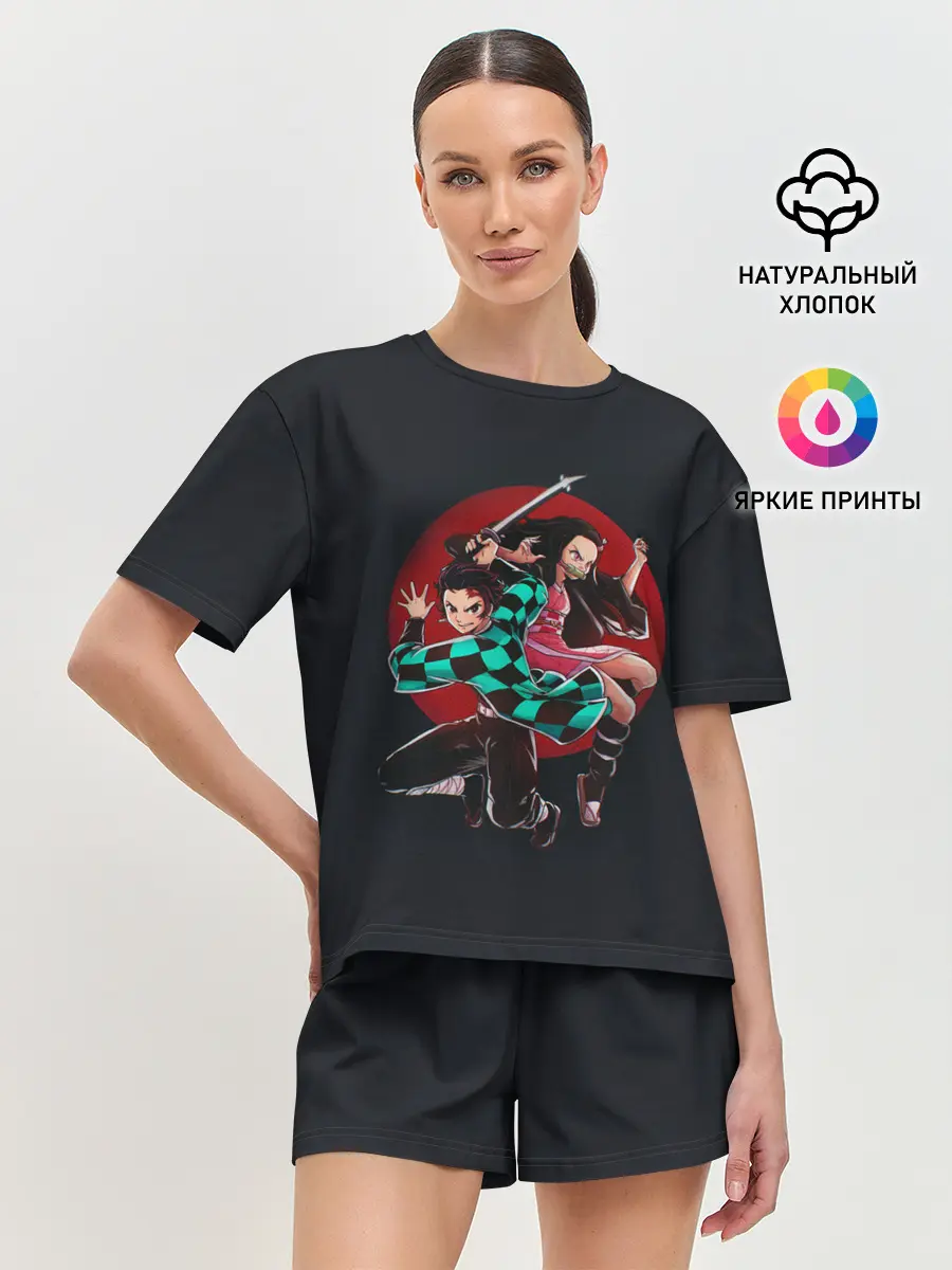 Женская пижама с шортами / Тандзиро и Незуко Камадо