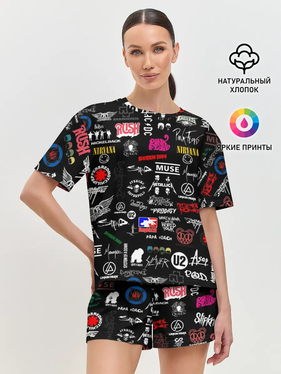 Женская пижама с шортами / ЛОГОТИПЫ РОК ГРУПП | PATTERN