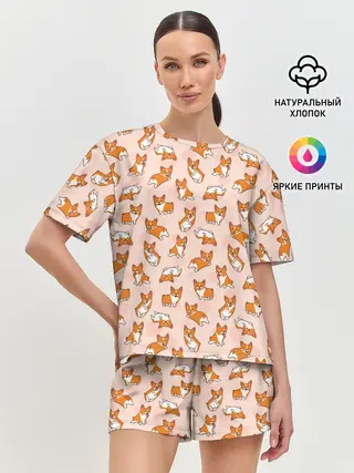 Женская пижама с шортами / Корги