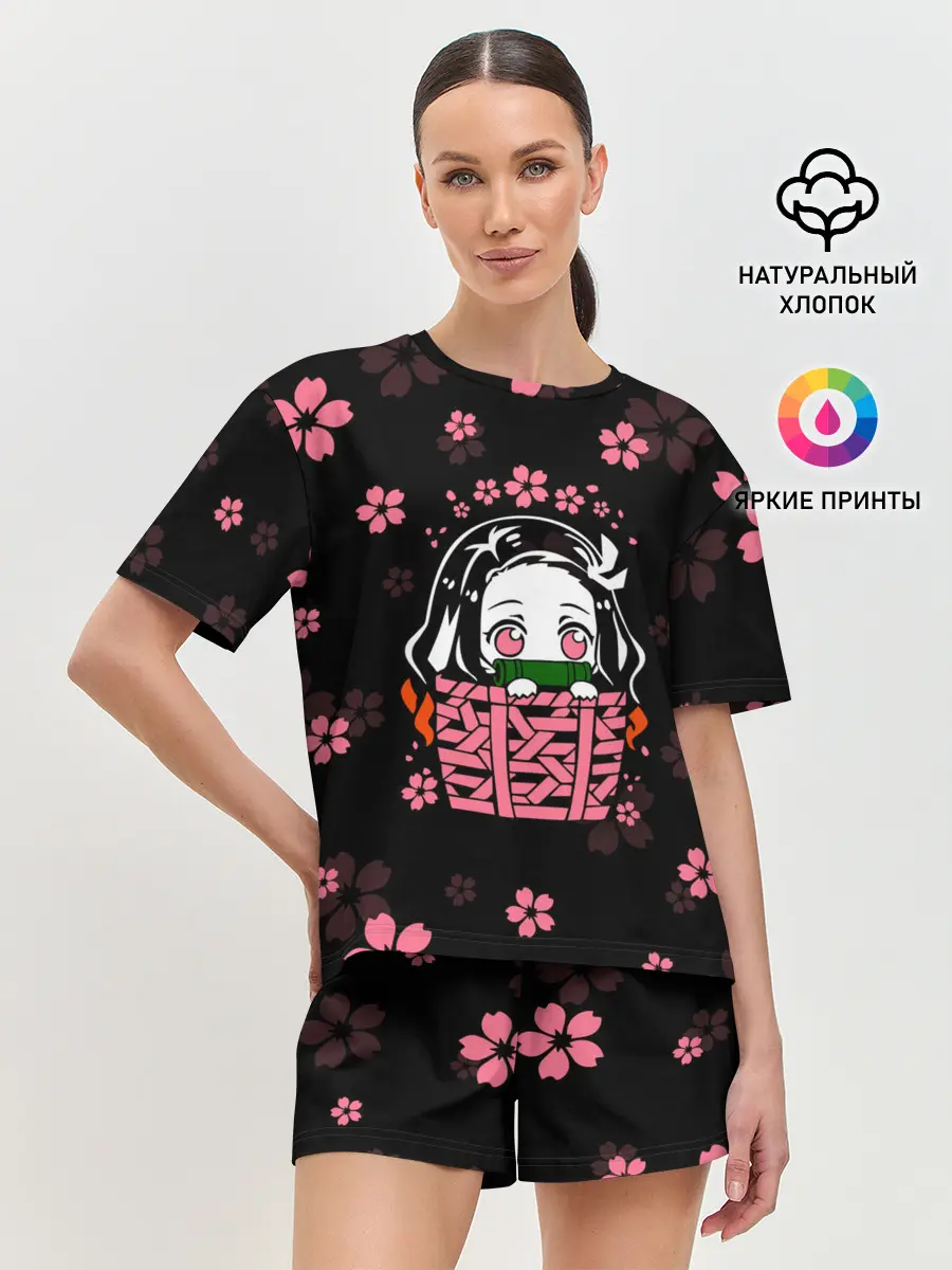 Женская пижама с шортами / Надзуко Камадо в цветах