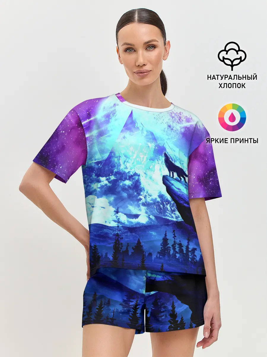 Женская пижама с шортами / Ночь Волк Луна