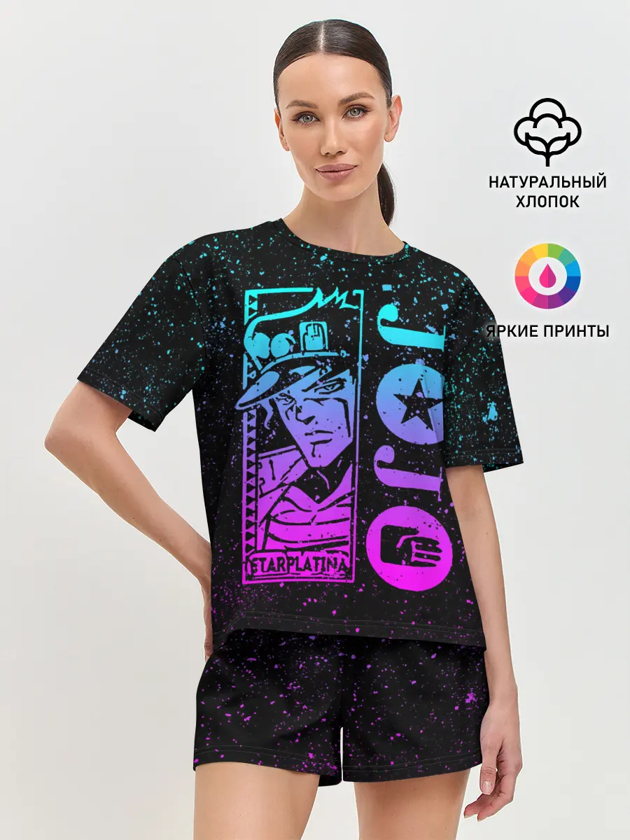Женская пижама с шортами / Star Platina на черном брызги
