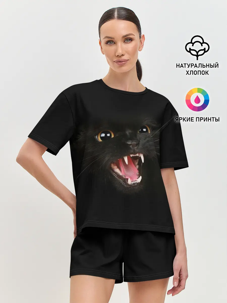 Женская пижама с шортами / Злой Котик