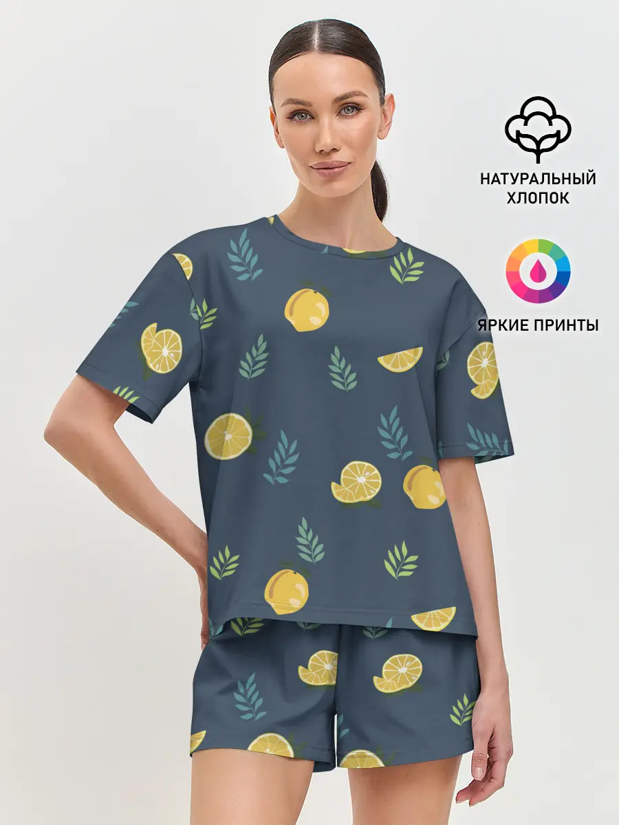 Женская пижама с шортами / Лимонный узор