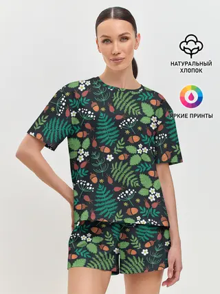Женская пижама с шортами / Forest leaves