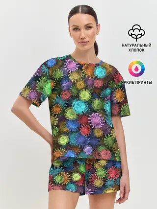 Женская пижама с шортами / Разноцветные вирусы