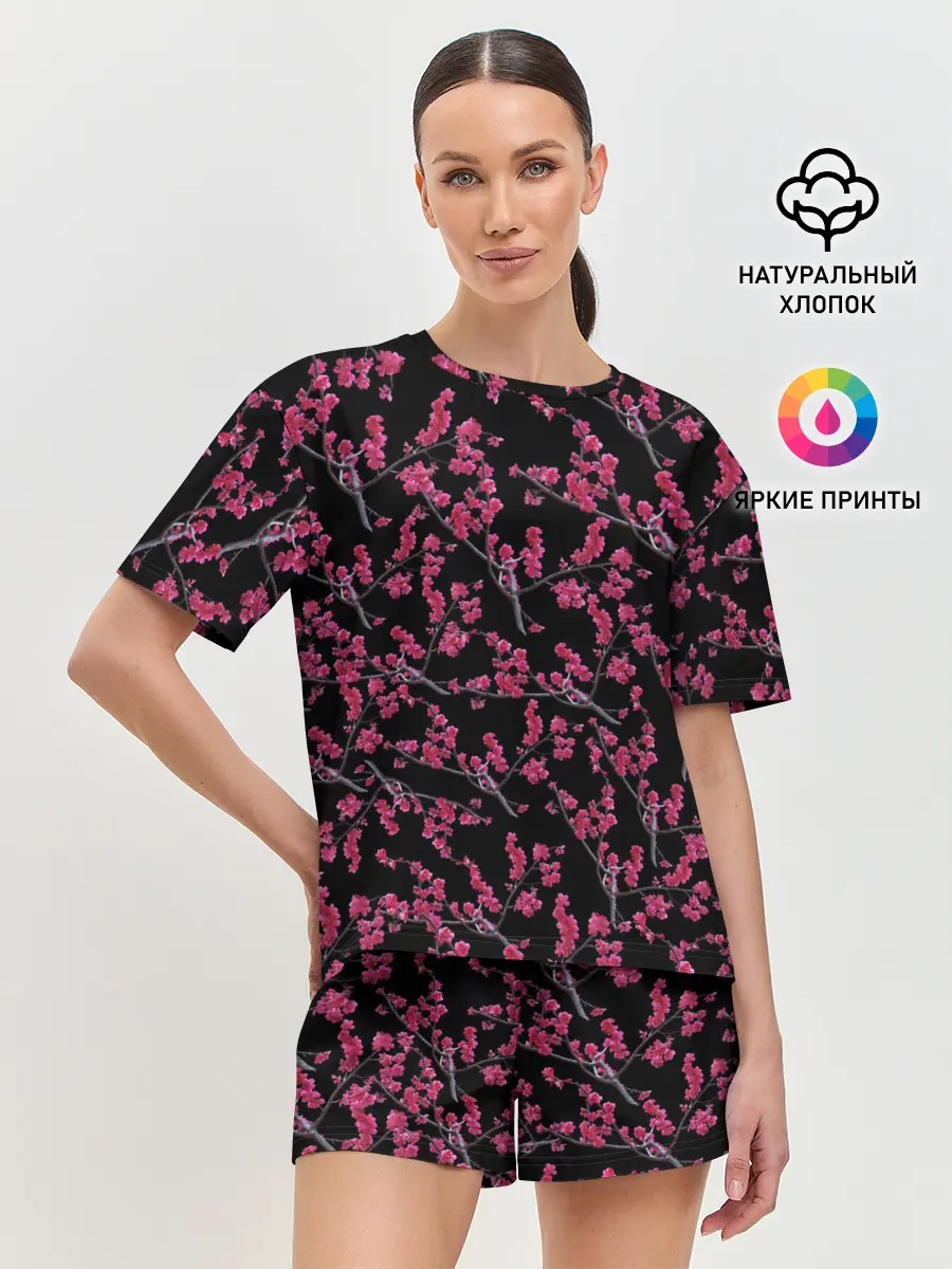 Женская пижама с шортами / Ветка сакура