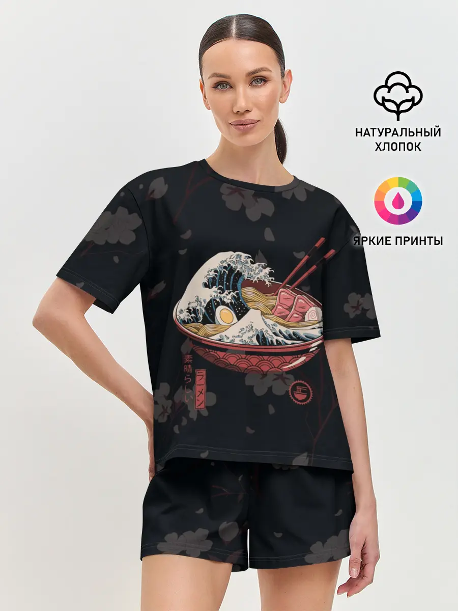 Женская пижама с шортами / Сакура и рамен