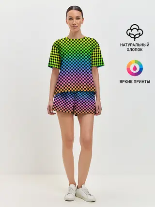 Женская пижама с шортами / РАДУЖНАЯ ШАХМАТКА
