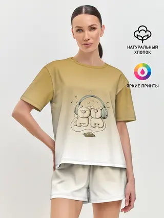 Женская пижама с шортами / одни наушники на двоих