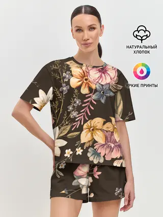 Женская пижама с шортами / цветы
