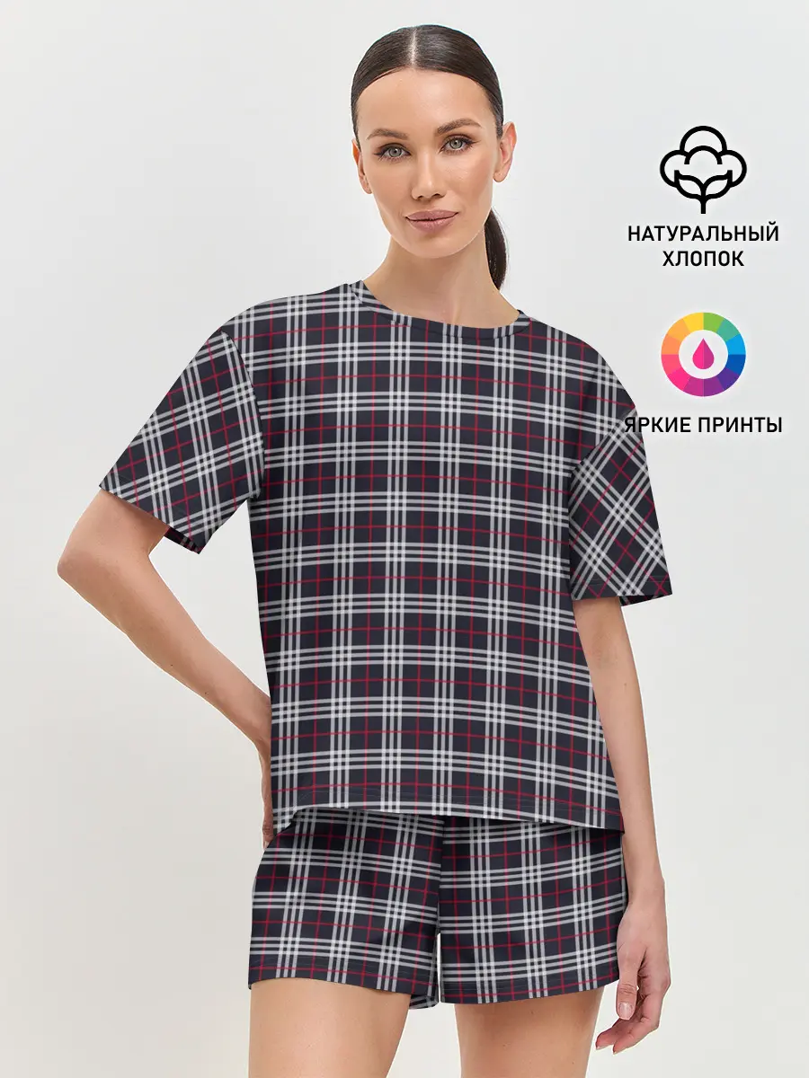 Женская пижама с шортами / Классические в клеточку