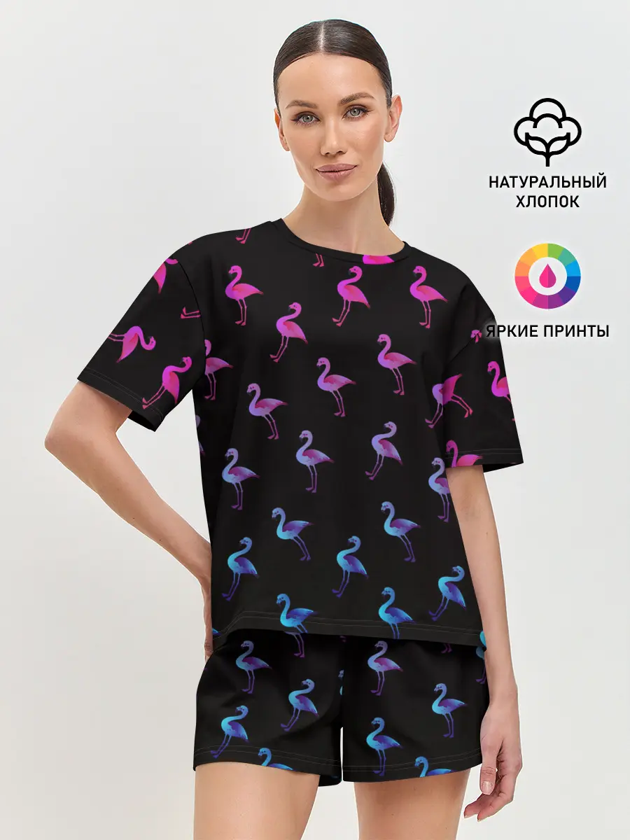 Женская пижама с шортами / Фламинго