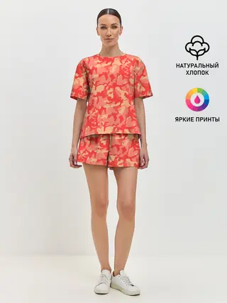 Женская пижама с шортами / Оранжевый камуфляж
