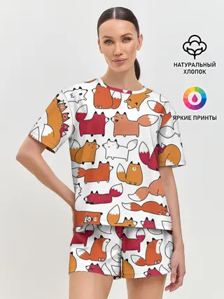 Женская пижама с шортами / Милые лисы