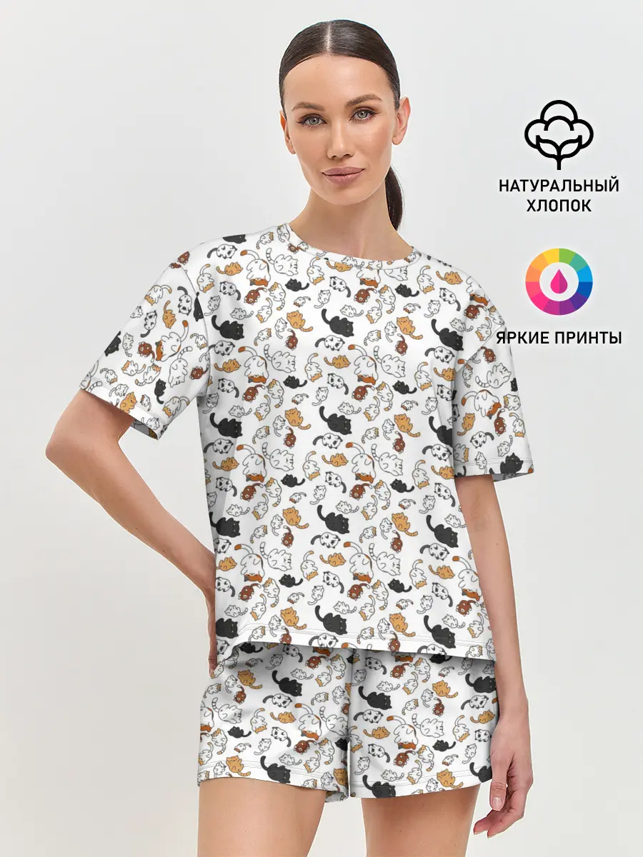 Женская пижама с шортами / Котики