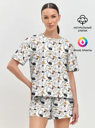 Женская пижама с шортами / Котики