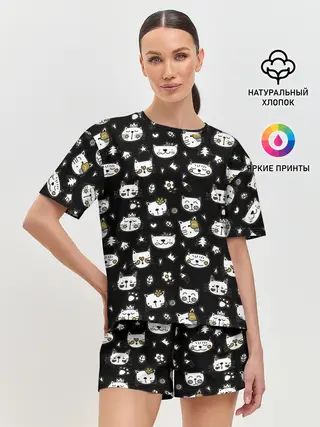 Женская пижама с шортами / Котики
