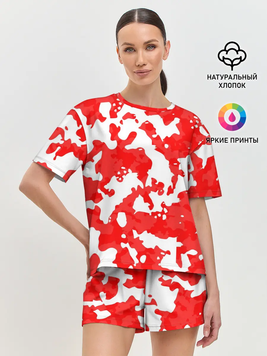 Женская пижама с шортами / Красно-белая