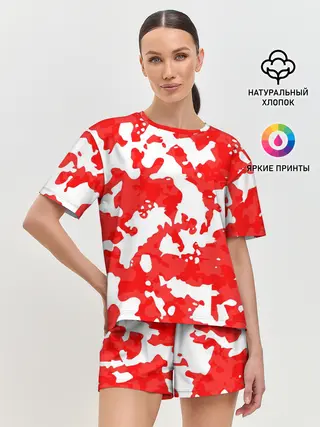 Женская пижама с шортами / Красно-белая