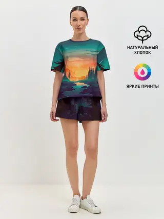 Женская пижама с шортами / Закат Лес