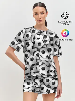 Женская пижама с шортами / футбольные мячи много