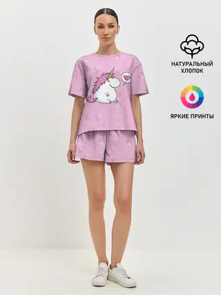 Женская пижама с шортами / Пухленький единорог