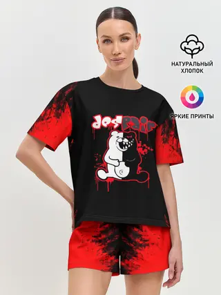 Женская пижама с шортами / monokuma красные потертости