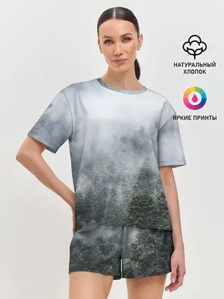 Женская пижама с шортами / Туманный лес