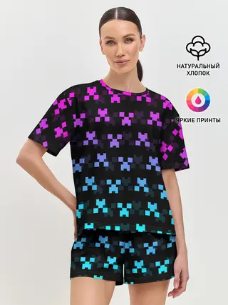 Женская пижама с шортами / MINECRAFT CREEPER NEON