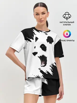 Женская пижама с шортами / Панда | ЧБ