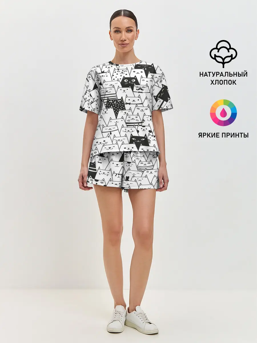 Женская пижама с шортами / КОТЫ BLACK