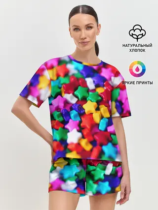 Женская пижама с шортами / Разноцветные звездочки звезды