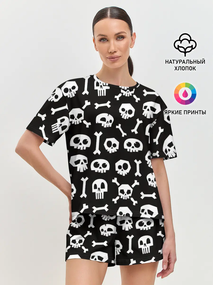 Женская пижама с шортами / Черепушки