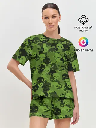 Женская пижама с шортами / Камуфляж Черепа | Текстура