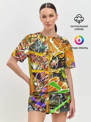 Женская пижама с шортами / Оранжевый комикс JoJo