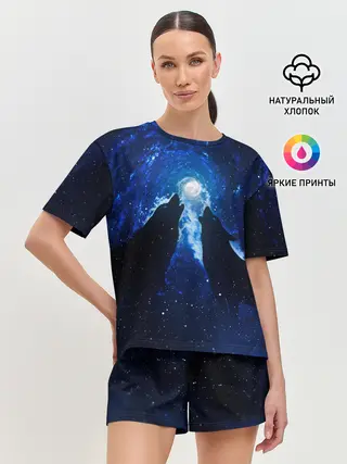 Женская пижама с шортами / Волки силуэты звездное небо