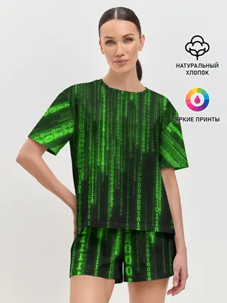 Женская пижама с шортами / Матрица код цифры программист