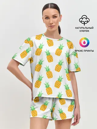 Женская пижама с шортами / Ананасы.