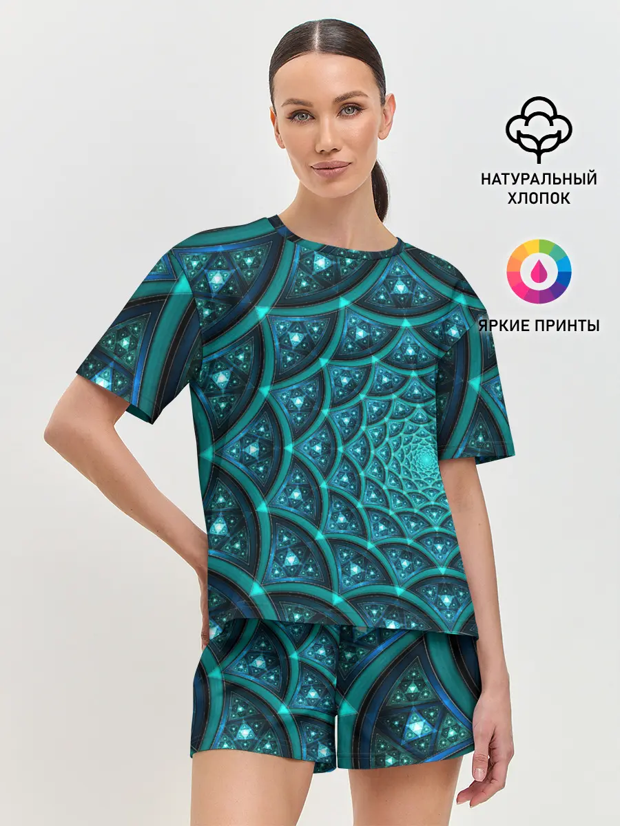 Женская пижама с шортами / Асимметрия узор круги фигуры
