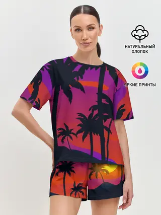 Женская пижама с шортами / Тропический пляж