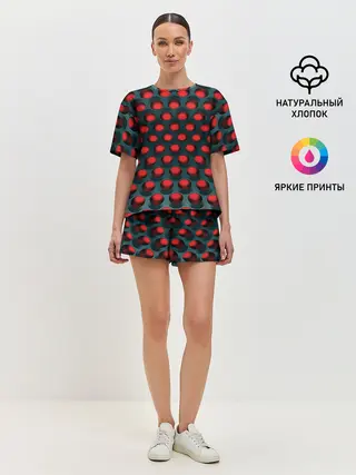 Женская пижама с шортами / Раскалённый красный 3Д