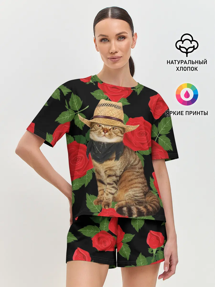 Женская пижама с шортами / Мачо Котик | Ковбой