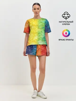 Женская пижама с шортами / разноцветный акварель градиент