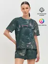 Женская пижама с шортами / Бульдог морда собакена черного