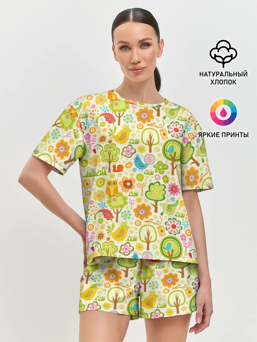 Женская пижама с шортами / Летний Орнамент